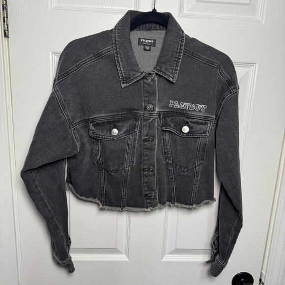 PLAYBOY Jackets & Blazers - PLAYBOY Charcoal Cropped‎ Denim Jacket